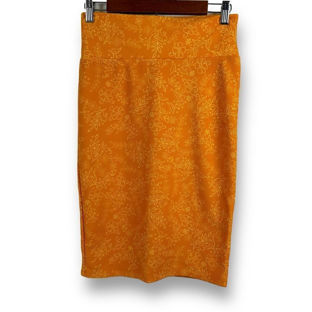LuLaRoe Women's Size S Cassie Pencil Skirt Orange And Gold Floral Stretchy